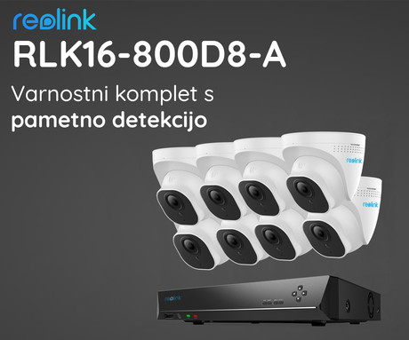 Reolink RLK16-800D8-A varnostni komplet, 1x NVR snemalna enota (4TB) + 8x IP kamera D800, zaznavanje gibanja / oseb / vozil, 4K Ultra HD, IR LED luči, snemanje zvoka, aplikacija, IP66 vodoodpornost