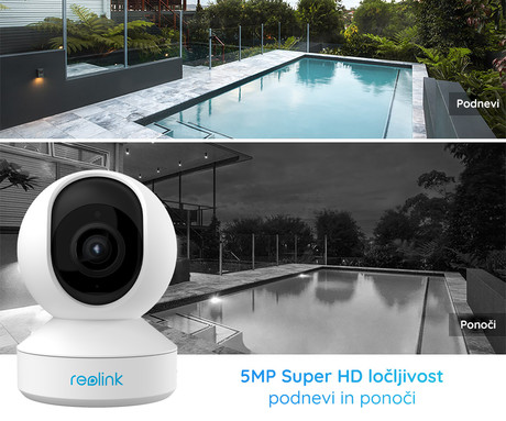 Kamera Reolink E1 ZOOM, brezžična WiFi, 5MP Super HD, 3x Zoom povečava, nočno snemanje, senzor gibanja, aplikacija, dvosmerna komunikacija, vrtljiva 355°/50°, bela