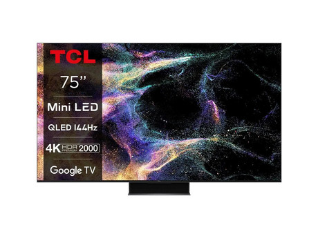 Mini LED QLED TV TCL 75C845, 190cm (75"), Android TV, WiFi, Bluetooth, HDR Premium 2000, 144Hz, Motion Clarity Pro, AMD FreeSync Premium, ONKYO, Google Assistant