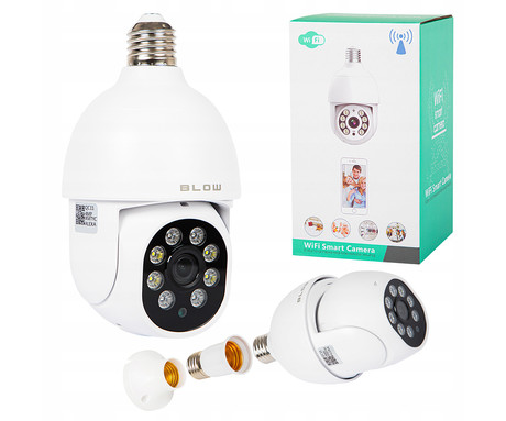 BLOW T-834 IP kamera + LED žarnica, 2v1, WiFi, Full HD 4MP, vrtenje, nagibanje, IR nočno snemanje, senzor gibanja, aplikacija, bela