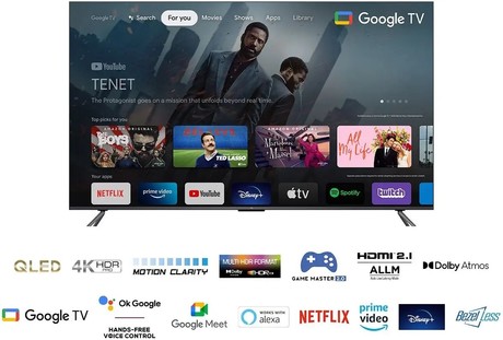 QLED TV TCL 85C645, 215.9cm (85"), 4K UHD, Android, GoogleTV, WiFi, Bluetooth