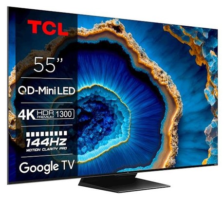 Mini LED QLED TV TCL 55C805, 139cm (55"), Google TV, 4K HDR Premium 1300, 144Hz Motion Clarity Pro, Doly Atmos, Google Assistant, Alexa