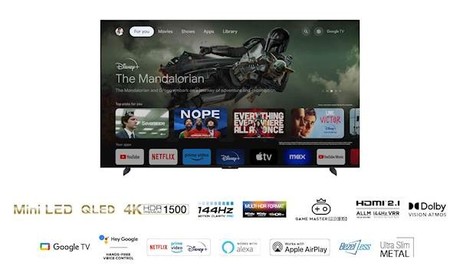 Mini LED QLED TV TCL 98C805, 248cm (98"), Google TV, 4K HDR Premium 1300, 144Hz Motion Clarity Pro, Doly Atmos, Google Assistant, Alexa