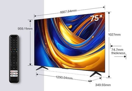 LED TV TCL 75P69B, 190cm (75"), 4K UHD, Google TV, WiFi 5, Bluetooth, HDR10, Dolby Audio, Google Assistant