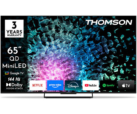 THOMSON 65MG7C15 MiniLED TV sprejemnik, 164cm (65"), 4K UHD, Google TV, 144Hz, WiFi, Bluetooth, HDR10, Dolby Atmos & Vision, STEREO zvočniki, Google Assistant, Chromecast, HOTEL Mode, pametni daljinec