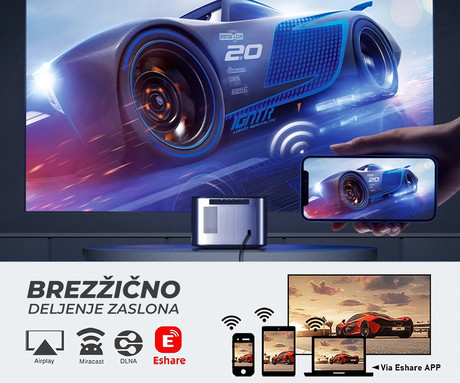 BYINTEK SKY X25 prenosni LED projektor, Android, Dual WiFi, Bluetooth, 900 ANSI lumnov, Full HD 1080p, STEREO zvočnik, samodejni fokus, max 4K UHD, USB / HDMI / AUX, + daljinec