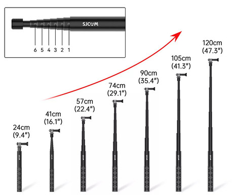 SJCAM selfie stick palica, raztegljiva / teleskopska, 120cm, črna