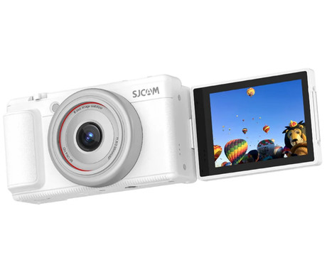 SJCAM ZV200 digitalni fotoaparat, 5K Ultra HD+, 80MP, 2.8" IPS FLIP zaslon, SONY senzor, 16x digitalni ZOOM, 6-osna stabilizacija, polnilna baterija, AUTO fokus, 9 PRESET načinov, +dodatki, bel