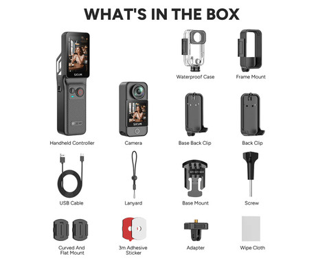 SJCAM C400 akcijska športna kamera, 4K Ultra HD, dvojni zaslon, vrtljiv zaslon, 6-osna stabilizacija, 2x polnilna baterija, 154° snemalni kot, Dual WIFI, vodoodpornost, aplikacija, +dodatki, črna