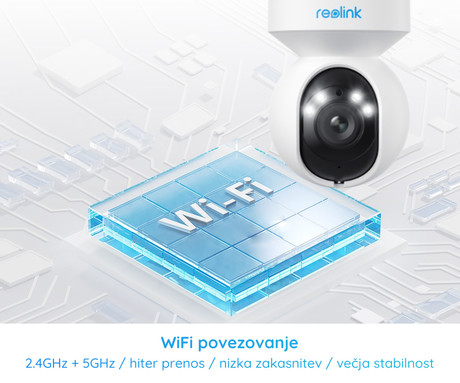 Reolink E540 IP kamera, 5MP Super HD, WiFi, vrtenje in nagibanje, IR nočno snemanje, LED reflektorji, 3x ZOOM, aplikacija, vodoodporna, dvosmerna komunikacija, bela