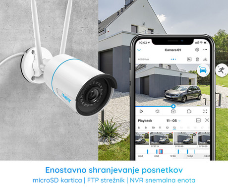 Reolink W320 IP kamera, 5MP Super HD, dvopasovni WiFi, nočno snemanje, IR LED diode, vodoodporna, aplikacija, mikrofon, 80° kot snemanja, bela