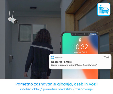 Reolink W320 IP kamera, 5MP Super HD, dvopasovni WiFi, nočno snemanje, IR LED diode, vodoodporna, aplikacija, mikrofon, 80° kot snemanja, bela