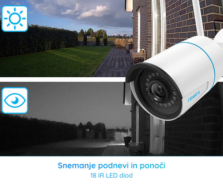 Reolink W320 IP kamera, 5MP Super HD, dvopasovni WiFi, nočno snemanje, IR LED diode, vodoodporna, aplikacija, mikrofon, 80° kot snemanja, bela