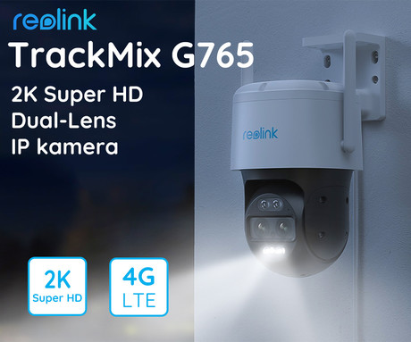 Reolink TrackMix G765 IP kamera, dva objektiva, 2K 4MP Super HD, vrtenje in nagibanje, IR nočno snemanje, LED reflektor, aplikacija, vodoodpornost, dvosmerna komunikacija, bela