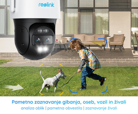 Reolink TrackMix G765 IP kamera, dva objektiva, 2K 4MP Super HD, vrtenje in nagibanje, IR nočno snemanje, LED reflektor, aplikacija, vodoodpornost, dvosmerna komunikacija, bela