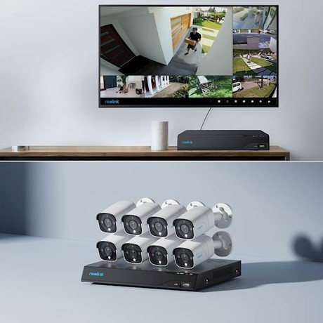 Reolink NVS16-8MB8 varnostni komplet, 8 kamer + snemalna enota, Ethernet, zaznavanje oseb in vozil, 16-kanalnih snemalnikov, 4TB trdi disk, 4K, nočni vid, bel
