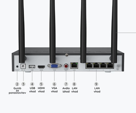 Reolink NVS12-8MB4W varnostni komplet, Dual WIFI 6, 1x snemalna enota + 4x IP kamere, 4K 8MP Ultra HD, 2TB disk, priklop do 12 kamer, razširljiv spomin, neprekinjeno snemanje, PoE / WiFi namestitev