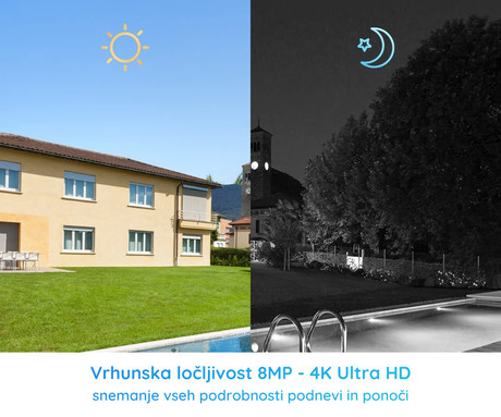 Reolink NVS12-8MB4W varnostni komplet, Dual WIFI 6, 1x snemalna enota + 4x IP kamere, 4K 8MP Ultra HD, 2TB disk, priklop do 12 kamer, razširljiv spomin, neprekinjeno snemanje, PoE / WiFi namestitev