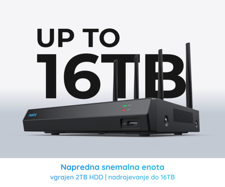 Reolink NVS12-8MB4W varnostni komplet, Dual WIFI 6, 1x snemalna enota + 4x IP kamere, 4K 8MP Ultra HD, 2TB disk, priklop do 12 kamer, razširljiv spomin, neprekinjeno snemanje, PoE / WiFi namestitev