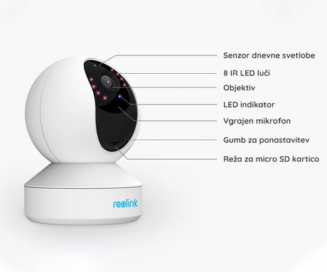 Reolink E320 IP kamera, 3MP Super HD, WiFi, vrtenje in nagibanje, IR nočno snemanje, aplikacija, dvosmerna komunikacija, pametni alarm, bela