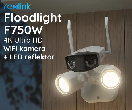 Reolink Floodlight F750W IP kamera, dva objektiva, 4K 8MP Ultra HD, WiFi, 180° snemalni kot, IR nočno snemanje, LED reflektorji, aplikacija, IP66 vodoodpornost, dvosmerna komunikacija, bela