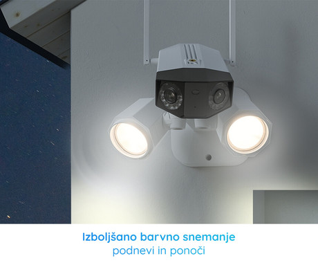 Reolink Floodlight F750W IP kamera, dva objektiva, 4K 8MP Ultra HD, WiFi, 180° snemalni kot, IR nočno snemanje, LED reflektorji, aplikacija, IP66 vodoodpornost, dvosmerna komunikacija, bela