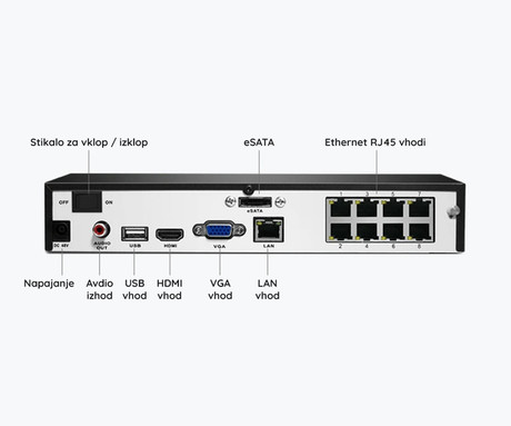 Reolink NVS8-5MB4 varnostni komplet, 1x NVR snemalna enota (2TB) + 4x IP kamere P320, 5MP Super HD, zaznavanje gibanja, IR LED, mikrofon, aplikacija, IP67