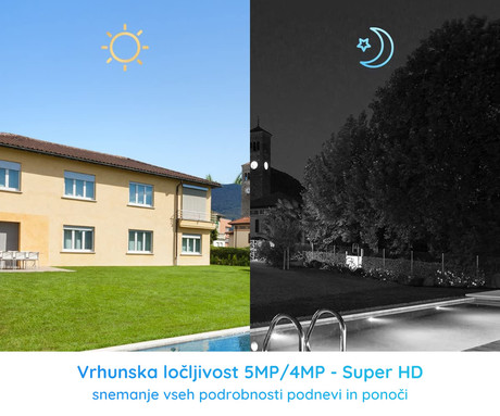 Reolink NVS8-5MB4 varnostni komplet, 1x NVR snemalna enota (2TB) + 4x IP kamere P320, 5MP Super HD, zaznavanje gibanja, IR LED, mikrofon, aplikacija, IP67