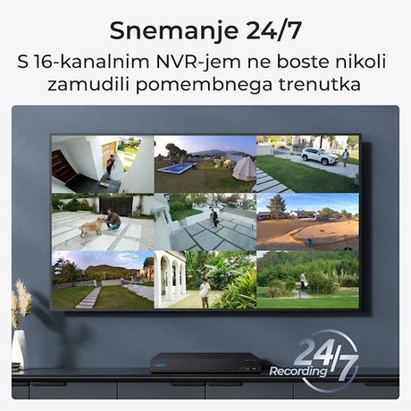 Reolink NVS16-8MD8 varnostni komplet, 8 kamer + snemalna enota, Ethernet, zaznavanje oseb in vozil, 16-kanalnih snemalnikov, 4TB trdi disk, 4K, nočni vid, bel