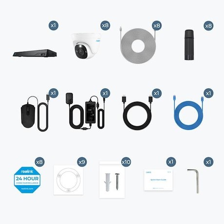 Reolink NVS16-8MD8 varnostni komplet, 8 kamer + snemalna enota, Ethernet, zaznavanje oseb in vozil, 16-kanalnih snemalnikov, 4TB trdi disk, 4K, nočni vid, bel