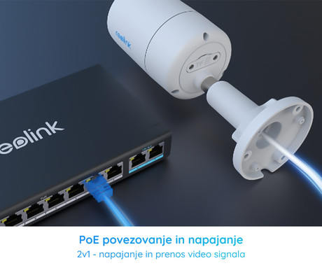 Reolink P330M IP kamera, dva objektiva, 4K 8MP Ultra HD, PoE, barvno nočno snemanje, LED reflektor, aplikacija, IP66 vodoodpornost, dvosmerna komunikacija, bela