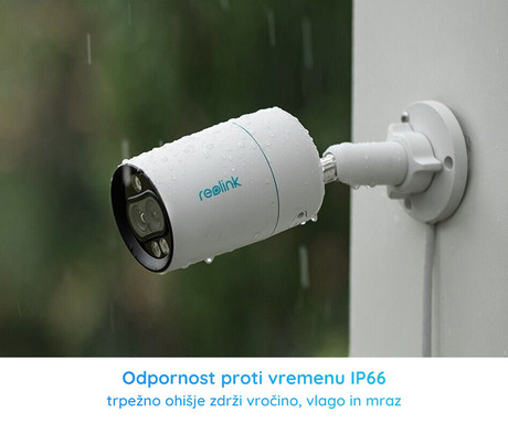 Reolink P330M IP kamera, dva objektiva, 4K 8MP Ultra HD, PoE, barvno nočno snemanje, LED reflektor, aplikacija, IP66 vodoodpornost, dvosmerna komunikacija, bela