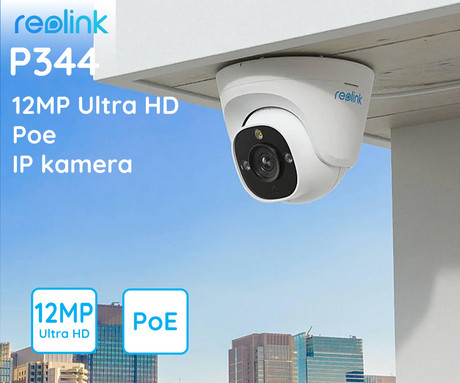 Reolink P344 IP kamera, PoE, 12MP UHD+, IR nočno snemanje, LED reflektor, aplikacija, IP67 vodoodpornost, dvosmerna komunikacija, bela