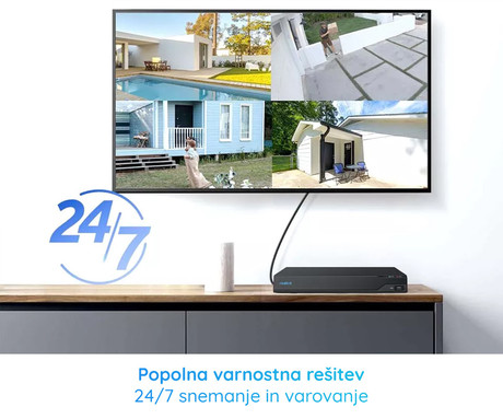 Reolink NVS8 snemalna enota, 2TB disk, priklop do 8 kamer, razširljiv spomin do 6TB, neprekinjeno snemanje, PoE namestitev, črna