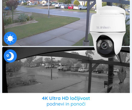 Reolink GO PT ULTRA IP kamera, 4K Ultra HD, 4G LTE, baterija, vrtenje in nagibanje, IR nočno snemanje, LED reflektor, aplikacija, IP64 vodoodpornost, dvosmerna komunikacija, bela