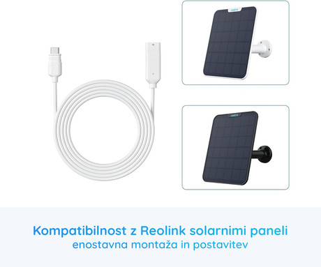 Reolink Solar EX podaljševalni kabel, USB Type-C, 4.5m, kompatibilnost z Reolink kamerami in solarnimi paneli, bel