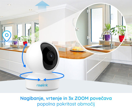 Reolink E340 IP kamera, 8MP 4K Ultra HD, WIFI 6, 355° vrtenje, 50° nagibanje, 3x optični ZOOM, samodejno sledenje, AI zaznavanje, Night Vision, aplikacija, dvosmerna komunikacija, pametni alarm, bela