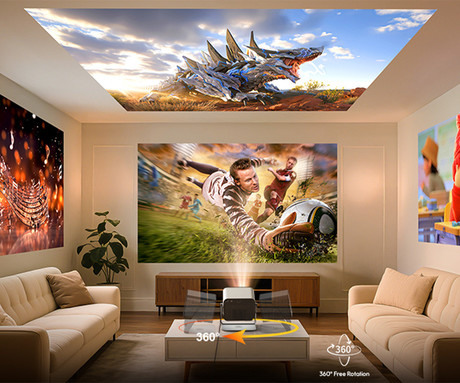BYINTEK UFO R90 MAX prenosni LED DLP projektor, GoogleTV, Dual WIFI, Bluetooth, 2200 ANSI lumnov, samodejni fokus, STEREO zvočniki, stojalo, max 4K UHD, USB / HDMI / AUX / RJ-45, +daljinec, +dodatki