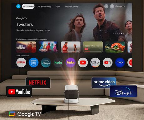 BYINTEK UFO R90 MAX prenosni LED DLP projektor, GoogleTV, Dual WIFI, Bluetooth, 2200 ANSI lumnov, samodejni fokus, STEREO zvočniki, stojalo, max 4K UHD, USB / HDMI / AUX / RJ-45, +daljinec, +dodatki