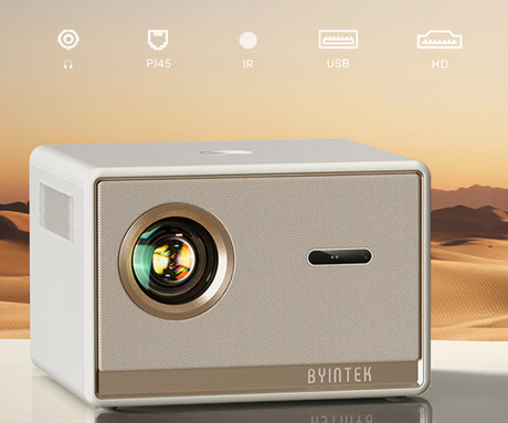BYINTEK PLATO T5 prenosni LED projektor, Android, WIFI 6, Bluetooth, 1000 ANSI lumnov, STEREO zvočniki, samodejni fokus, deljenje zaslona, max 4K UHD, USB / HDMI / AUX / RJ-45, +daljinec, bel
