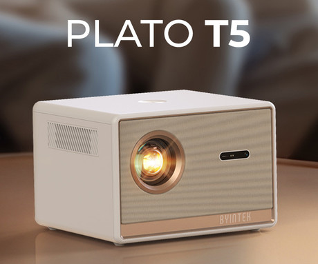BYINTEK PLATO T5 prenosni LED projektor, Android, WIFI 6, Bluetooth, 1000 ANSI lumnov, STEREO zvočniki, samodejni fokus, deljenje zaslona, max 4K UHD, USB / HDMI / AUX / RJ-45, +daljinec, bel