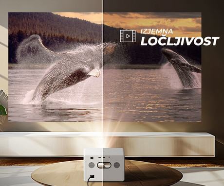 BYINTEK PLATO T5 prenosni LED projektor, Android, WIFI 6, Bluetooth, 1000 ANSI lumnov, STEREO zvočniki, samodejni fokus, deljenje zaslona, max 4K UHD, USB / HDMI / AUX / RJ-45, +daljinec, bel