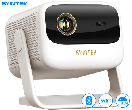 BYINTEK UFO U90 MAX prenosni 4LED DLP projektor, Android TV, Dual WIFI, Bluetooth, polnilna baterija, 700 ANSI lumnov, samodejni fokus, STEREO zvočniki, max 4K UHD, USB / HDMI / AUX, +daljinec, bel