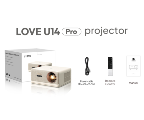 BYINTEK LOVE U14 PRO prenosni LED projektor, Android, WIFI 6, Bluetooth, 1500 ANSI lumnov, STEREO zvočniki, samodejni fokus, deljenje zaslona, max 4K UHD, USB / HDMI / AUX / RJ-45, +daljinec