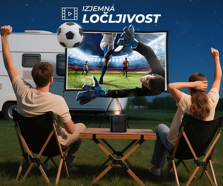 BYINTEK UFO U80 MAX prenosni 3D LED DLP projektor, GoogleTV, Dual WIFI, Bluetooth, polnilna baterija, 500 ANSI lumnov, samodejni fokus, STEREO zvočniki, max 4K UHD, USB / HDMI / AUX, +daljinec, črn