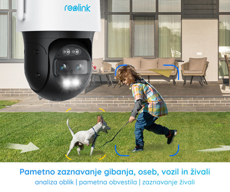 Reolink TrackMix LTE Battery IP kamera, dva objektiva, 2K Super HD, 4G LTE, baterija, vrtenje in nagibanje, IR nočno snemanje, LED reflektor, aplikacija, vodoodpornost, dvosmerna komunikacija, bela