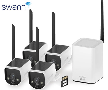 SWANN MR4KSD4 MaxRanger4K brezžični varnostni sistem, 4K UHD, 4x kamera, 1x snemalna enota, WIFI HaLow, TrueDetect+, APP, Sony STARVIS, Night2Day snemanje, mikrofon, zvočnik, IP66, +microSD
