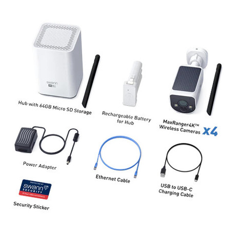 SWANN MR4KSD4 MaxRanger4K brezžični varnostni sistem, 4K UHD, 4x kamera, 1x snemalna enota, WIFI HaLow, TrueDetect+, APP, Sony STARVIS, Night2Day snemanje, mikrofon, zvočnik, IP66, +microSD