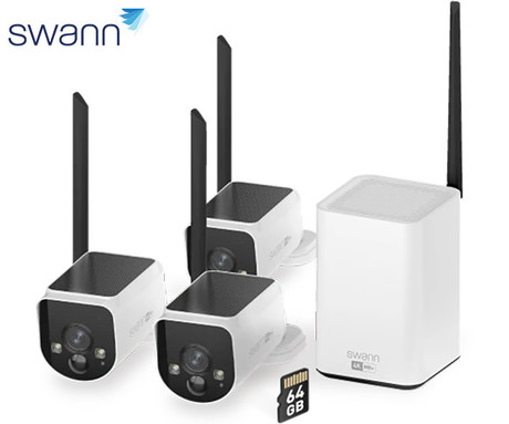SWANN MR4KSD3 MaxRanger4K brezžični varnostni sistem, 4K UHD, 3x kamera, 1x snemalna enota, WIFI HaLow, TrueDetect+, APP, Sony STARVIS, Night2Day snemanje, mikrofon, zvočnik, IP66, +microSD