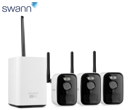 SWANN MRMINISD3 MaxRanger4K Mini brezžični varnostni sistem, 4K UHD, 3x kamera, 1x snemalna enota, WIFI HaLow, TrueDetect+, APP, Night2Day snemanje, mikrofon, zvočnik, IP66, +microSD
